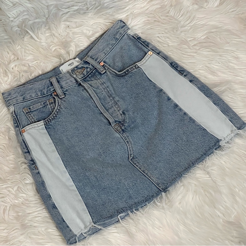 Mango Two-Tone Denim Mini Skirt